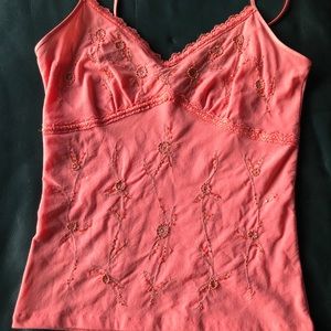 Ann Taylor beaded embellished coral cami tank Sz S